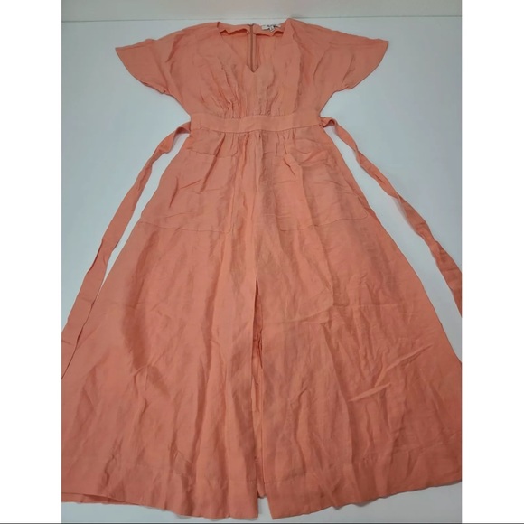 Madewell Linen Blend Dolman Sleeve Tie Waist Midi Dress Size 00 Womens - Picture 3 of 9